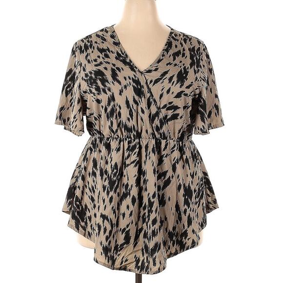 Shein Curve Short Sleeve Blouse Animal Leopard Print Plus Size 3XL - Picture 1 of 3